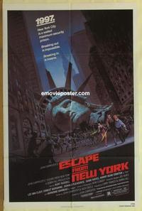 b665 ESCAPE FROM NEW YORK one-sheet movie poster '81 Kurt Russell sci-fi!