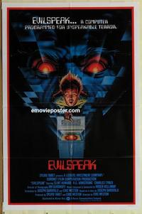 b670 EVILSPEAK int'l one-sheet movie poster '81 Clint Howard, sci-fi horror!