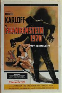 b698 FRANKENSTEIN 1970 one-sheet movie poster '58 Boris Karloff, horror!