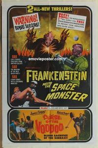 b700 FRANKENSTEIN MEETS SPACE MONSTER/CURSE OF VOODOO one-sheet movie poster
