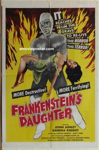 b702 FRANKENSTEIN'S DAUGHTER one-sheet movie poster '58 monster & sexy girl