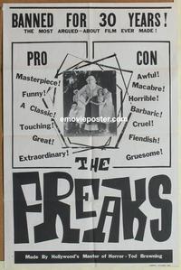 b703 FREAKS one-sheet movie poster R60s Tod Browning, classic sideshow!