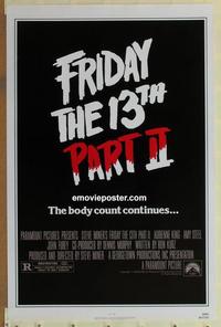 h743 FRIDAY THE 13th 2 one-sheet movie poster '81 Jason, slasher horror!