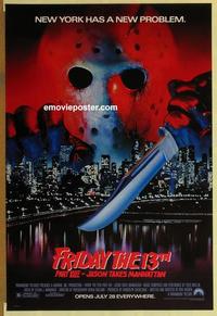 h747 FRIDAY THE 13th 8 advance one-sheet movie poster '89 new problem!