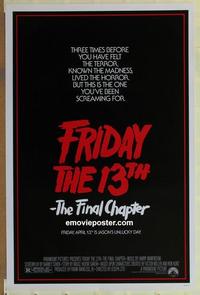 h744 FRIDAY THE 13th 4 one-sheet movie poster '84 Cory Feldman, horror!
