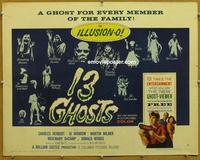 b382 13 GHOSTS half-sheet movie poster '60 William Castle, cool horror!