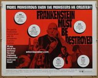 b400 FRANKENSTEIN MUST BE DESTROYED half-sheet movie poster '70 Cushing