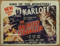 b402 HAUNTED STRANGLER half-sheet movie poster '58 Boris Karloff, horror!