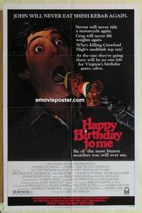 b744 HAPPY BIRTHDAY TO ME one-sheet movie poster '81 gruesome image!