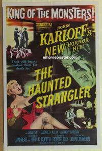 b746 HAUNTED STRANGLER one-sheet movie poster '58 Boris Karloff, horror!
