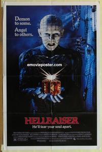 b755 HELLRAISER one-sheet movie poster '87 Clive Barker horror, Pinhead!