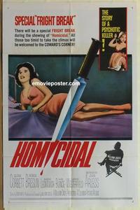 b760 HOMICIDAL one-sheet movie poster '61 William Castle, psychotic killer!
