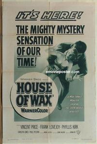 b769 HOUSE OF WAX one-sheet movie poster '53 2-D, Vincent Price, Bronson