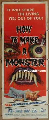 b446 HOW TO MAKE A MONSTER insert movie poster '58 ghastly ghouls!