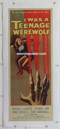 b021 I WAS A TEENAGE WEREWOLF linen insert movie poster '57 Landon