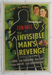 b010 INVISIBLE MAN'S REVENGE linen one-sheet movie poster '44 John Hall