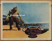 h289 7TH VOYAGE OF SINBAD movie lobby card #3 '58 fighting cyclops!