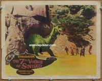 h290 7TH VOYAGE OF SINBAD movie lobby card #8 '58 dinosaur attacks!