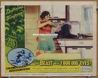 h298 BEAST WITH 1,000,000 EYES movie lobby card '55 lady with rifle!