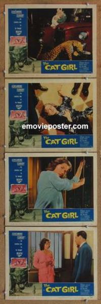 h576 CAT GIRL 4 movie lobby cards '57 Barbara Shelley, AIP horror!