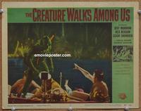 h334 CREATURE WALKS AMONG US movie lobby card #2 '56 he attacks!