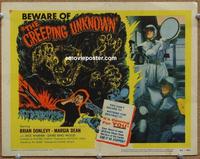 h195 CREEPING UNKNOWN movie title lobby card '56 really wacky creature!