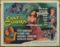 h196 CULT OF THE COBRA movie title lobby card '55 Faith Domergue & snake!