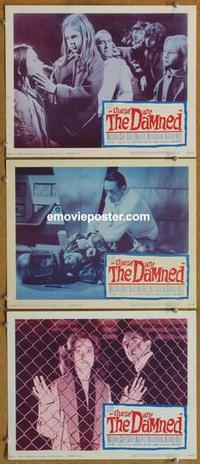 h622 THESE ARE THE DAMNED 3 movie lobby cards '63 Hammer, Joseph Losey