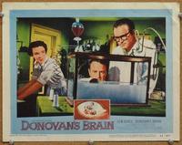 h350 DONOVAN'S BRAIN movie lobby card '53 Lew Ayres with brain in jar!