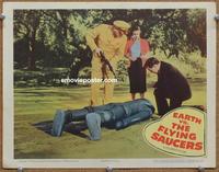 h357 EARTH VS THE FLYING SAUCERS #5 movie lobby card '56 dead robot!