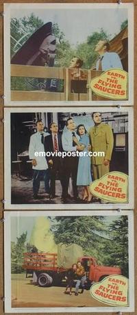 h606 EARTH VS THE FLYING SAUCERS 3 movie lobby cards '56 sci-fi classic!