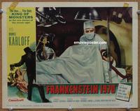 h364 FRANKENSTEIN 1970 movie lobby card #1 '58 Boris Karloff w/mask!
