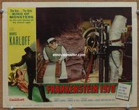 h363 FRANKENSTEIN 1970 movie lobby card #3 '58 Karloff with monster!