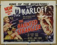 h206 HAUNTED STRANGLER movie title lobby card '58 Boris Karloff, horror!