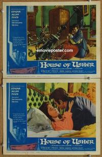h636 HOUSE OF USHER 2 movie lobby cards '60 Vincent Price, E.A. Poe