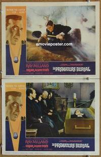 h640 PREMATURE BURIAL 2 movie lobby cards '62 Ray Milland, Hazel Court