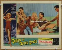 h488 QUEEN OF OUTER SPACE movie lobby card #2 '58 catching the alien!