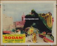 h501 RODAN movie lobby card #6 '56 monster hovers over city, Toho!