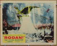 h502 RODAN movie lobby card #8 '56 monster destroying bridge, Toho!