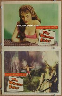 h647 WOMAN EATER 2 movie lobby cards '59 tree monster eats women!