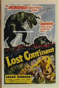 b854 LOST CONTINENT one-sheet movie poster '51 great dinosaur image!