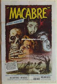 b859 MACABRE one-sheet movie poster '58 William Castle, great artwork!