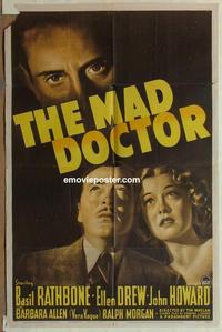 b861 MAD DOCTOR one-sheet movie poster '40 Basil Rathbone, Drew