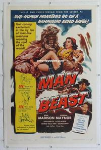 b013 MAN BEAST linen one-sheet movie poster '56 horror, Yeti monsters!