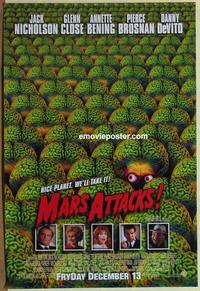 h814 MARS ATTACKS advance one-sheet movie poster '96 Jack Nicholson, Burton