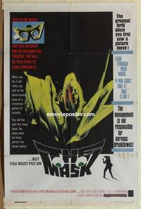 b871 MASK one-sheet movie poster '61 3-D horror, great image!