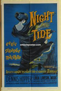 b911 NIGHT TIDE style B one-sheet movie poster '63 Dennis Hopper, horror!