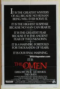 b921 OMEN style E one-sheet movie poster '76 Gregory Peck, Lee Remick