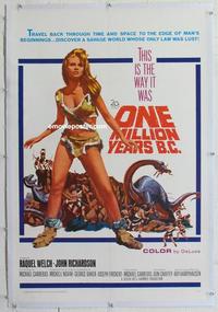 b014 ONE MILLION YEARS BC linen one-sheet movie poster '66 sexy Raquel!