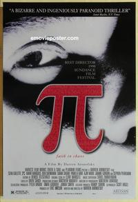 h846 PI one-sheet movie poster '98 Darren Aronofsky sci-fi thriller!!